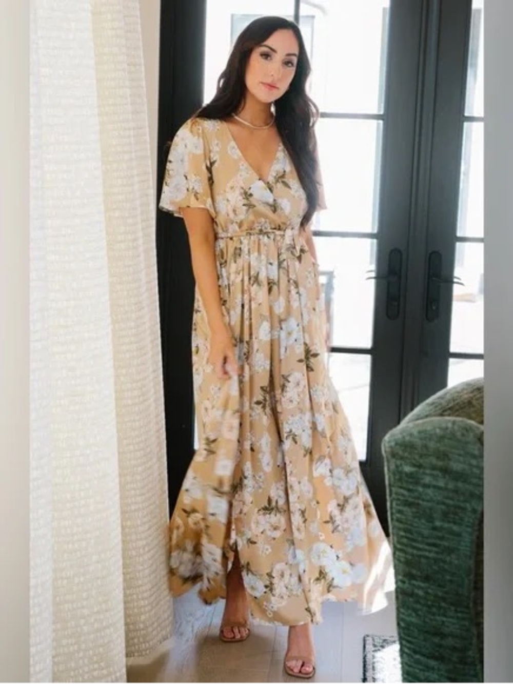 NWT Baltic Born cream and gold floral wrap maxi dress Size Medium